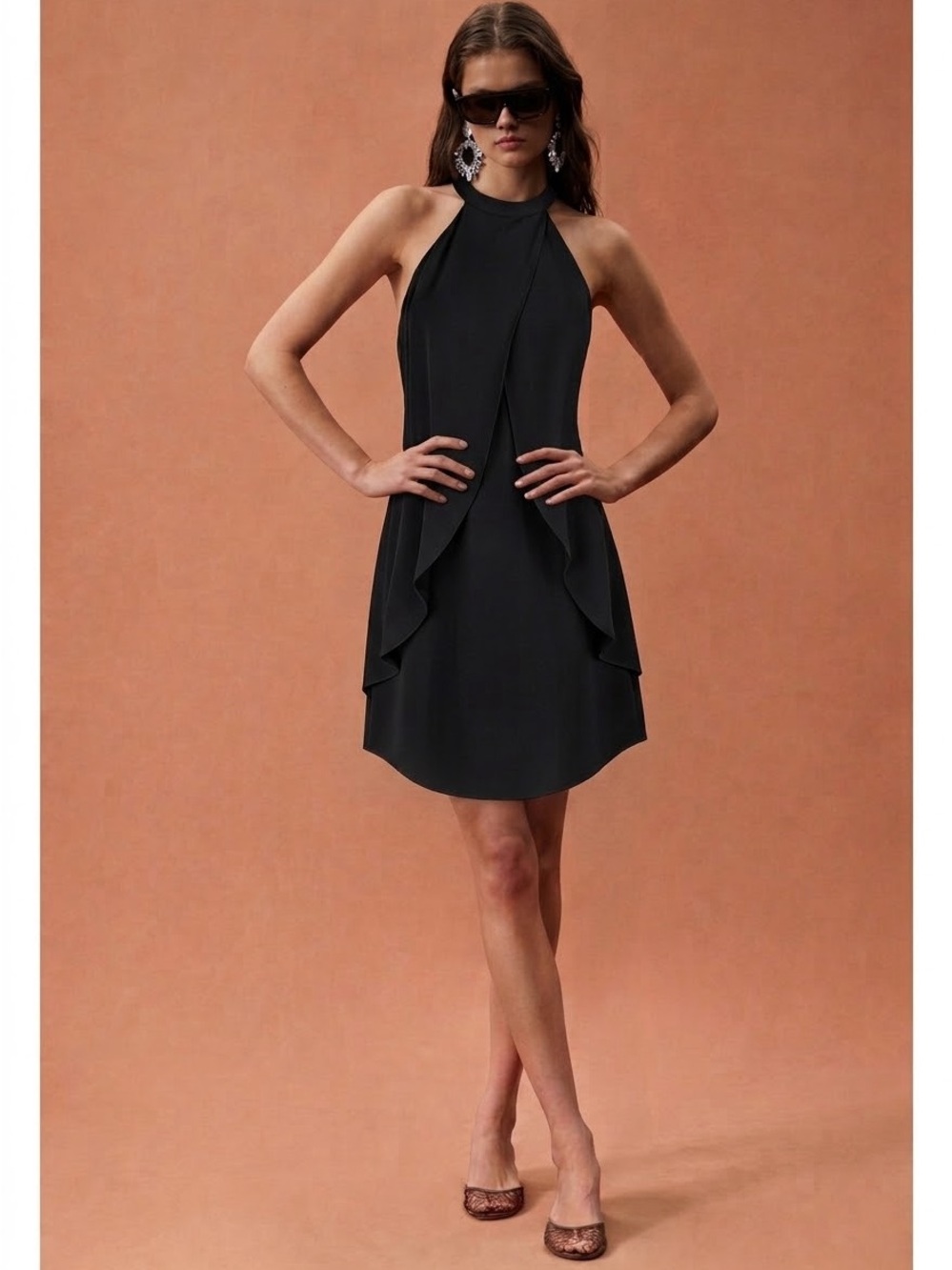 A.L.C. Black Cocktail Tulip Ruffle Halter Dress Size 8 Medium Party Going Out